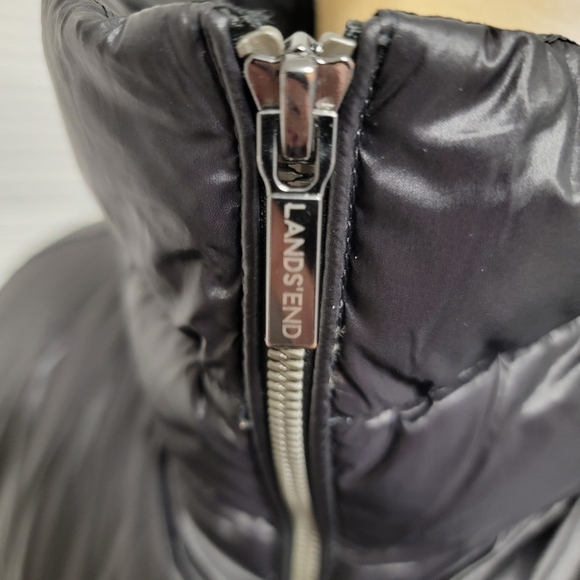 Lands End Mid Length Down Filled Coat Black Puffer Sz L/P 14-16 Zip Up NWOT - Picture 4 of 12